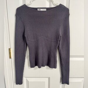Zara Gray blue Ribbed Women's Sweater size Medium
